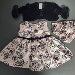 Pink Floral Dress with Black Bolero
